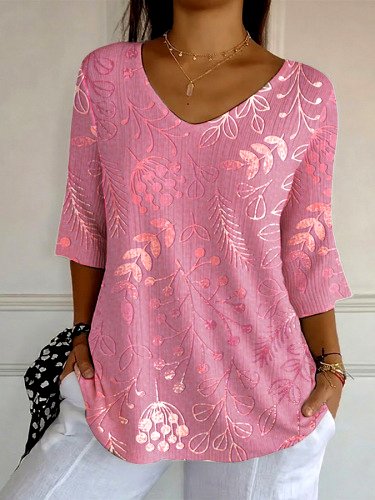 Vintage Floral Crew Neck Long Sleeve T-shirt