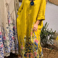 Women's Flower Bouquet Print Loose Linen Dress