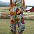 Women's Funny Chick Art Print Casual 100% Cotton Wide Leg Jumpsuit