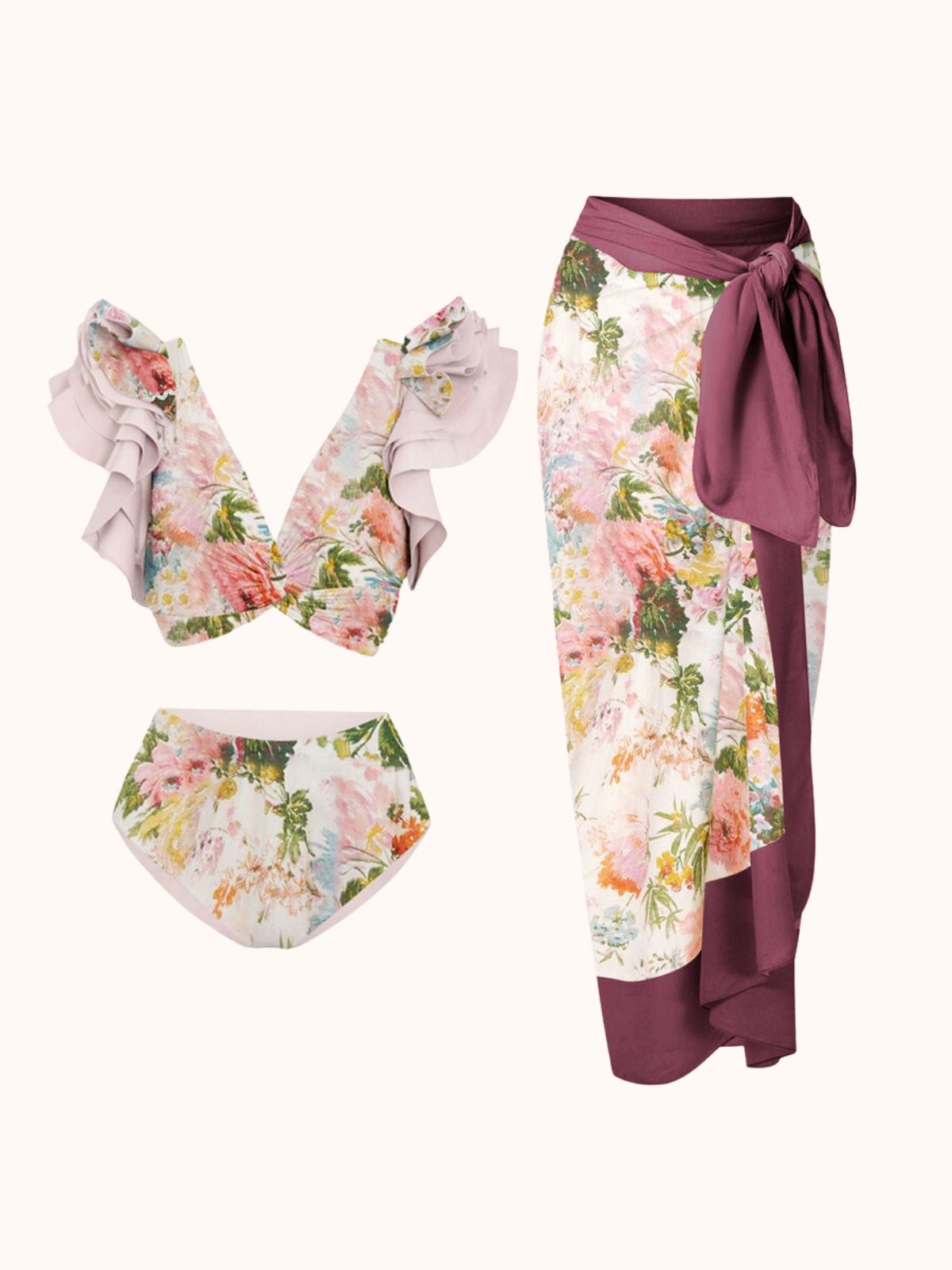 Shaka Printed Bikini Three Piece Set