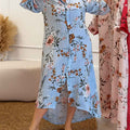 Women's Floral Print Lapel Long Sleeve Casual Loose Shirt Dress
