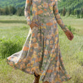 Women's Retro Floral Art Print Long-sleeved Dress