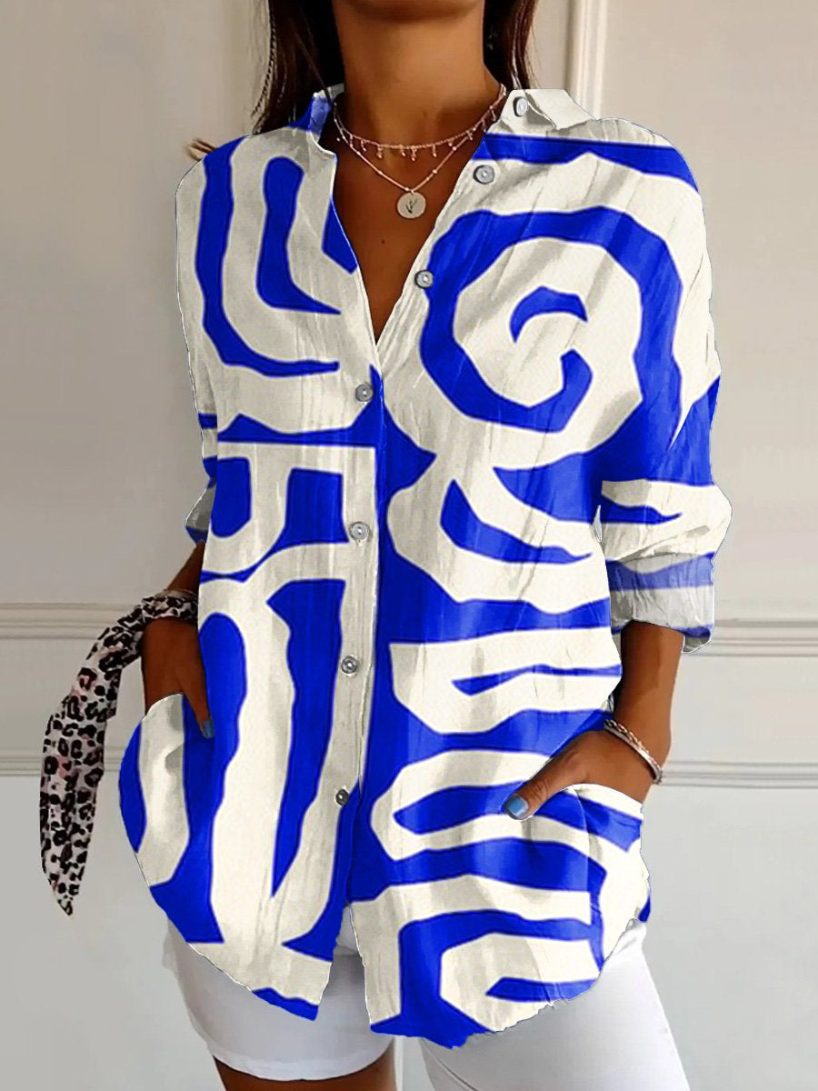 Women's  Minimalism Abstract Geometry Retro  Art  Print Casual Cotton Shirt