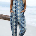 Women's Colorblock Geometric Art Print Casual 100% Cotton Wide Leg Jumpsuit