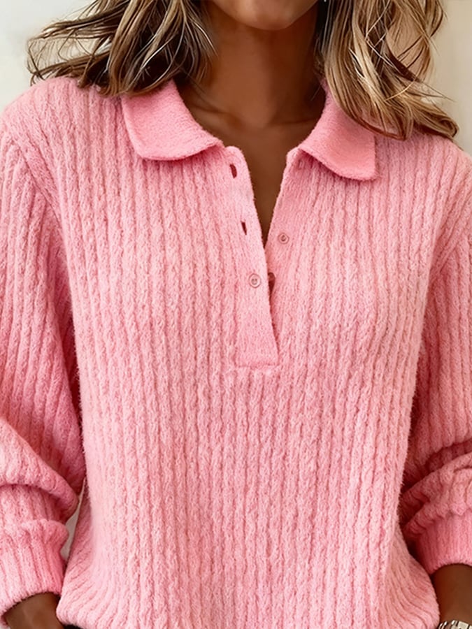 Women'S Casual Lapel Solid Color Sweater