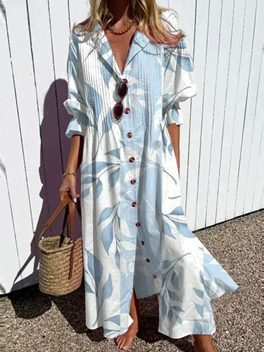 Women's Floral Art Print Pleated Casual Dress