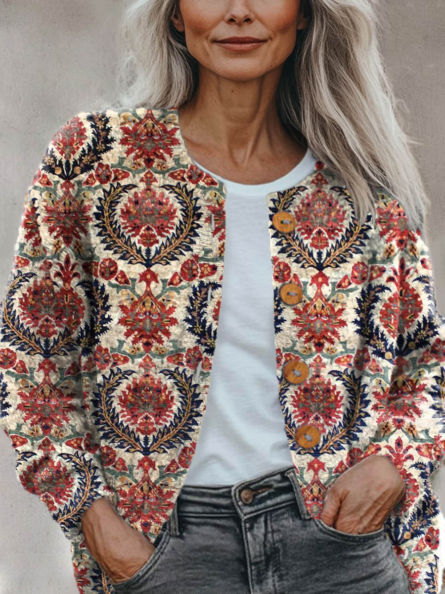 womens-vintage-floral-art-print-buttoned-cardigan-sweater-028v