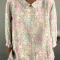 Women's Flowers Print Casual Cotton And Linen 3/4 Sleeve Shirt