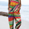 Women's Abstract Pattern Art Print Casual 100% Cotton Wide Leg Jumpsuit