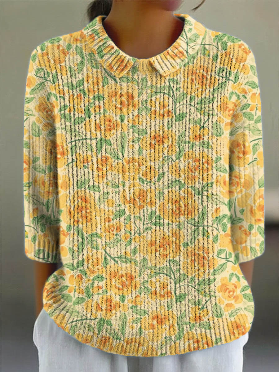 womens-vintage-floral-art-print-casual-pullover-sweater-ej79