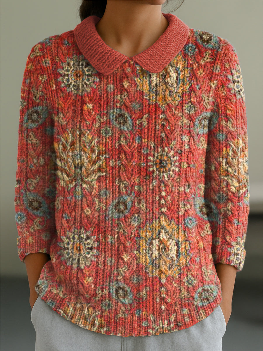 Women's Casual Peter Pan Collar 3/4 Sleeve Sweater