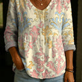 Retro And Elegant Floral Decorative Pattern Women's Long Sleeve Cotton Linen Shirt