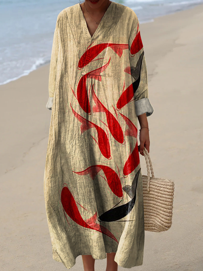 Ink Wash Koi Fish Art Printed Women's Dress