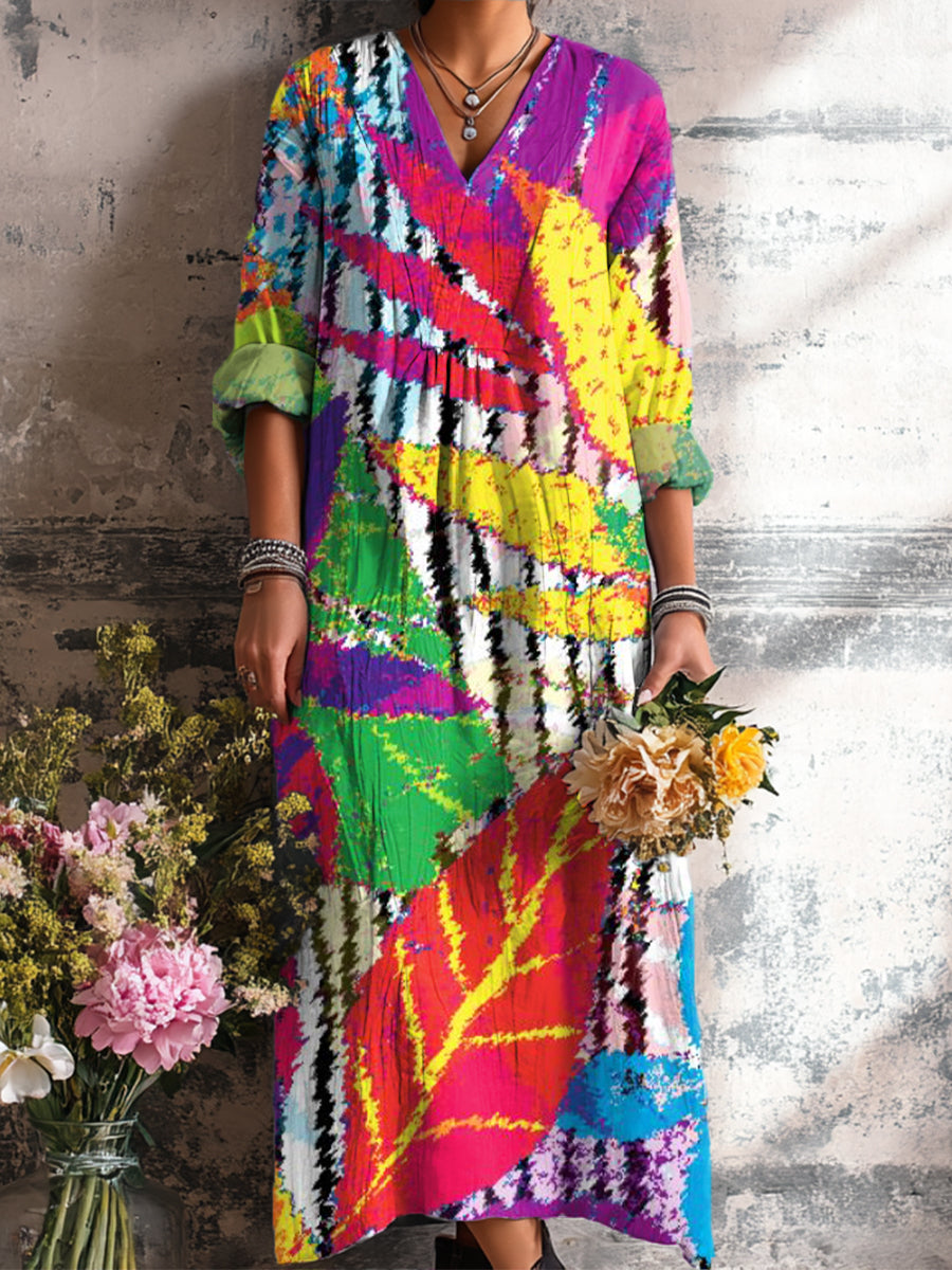 Women's Beautiful Colorful Leaves Painting Art Print Dress