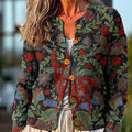 cardigan-pull à boutons avec illustration florale vintage et cerf 