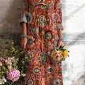Women's Vintage Ethnic Geometric Floral Art Print Dress