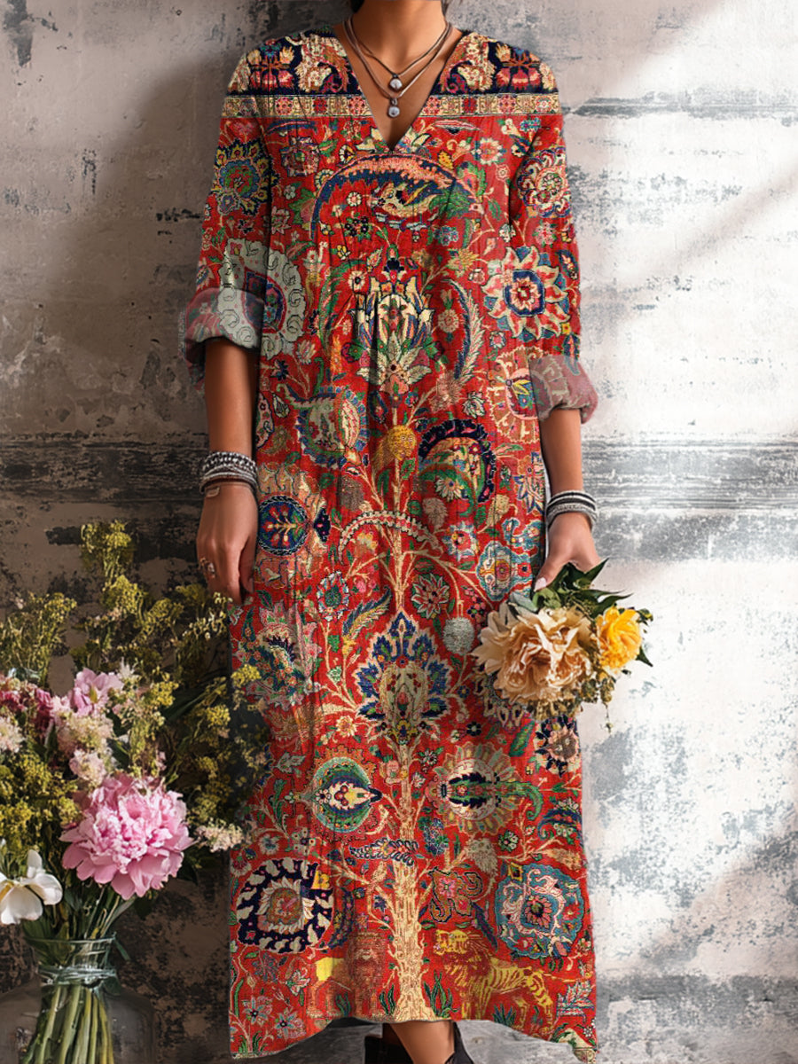 Women's Vintage Ethnic Geometric Floral Art Print Dress