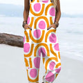 Women's  Vintage Abstract Geometric Art Print Casual 100% Cotton Wide Leg Jumpsuit