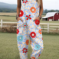 Women's  Vintage Floral Art Print Casual 100% Cotton Wide Leg Jumpsuit