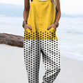 Women's Abstract Dot Pattern Art Print Casual 100% Cotton Wide Leg Jumpsuit