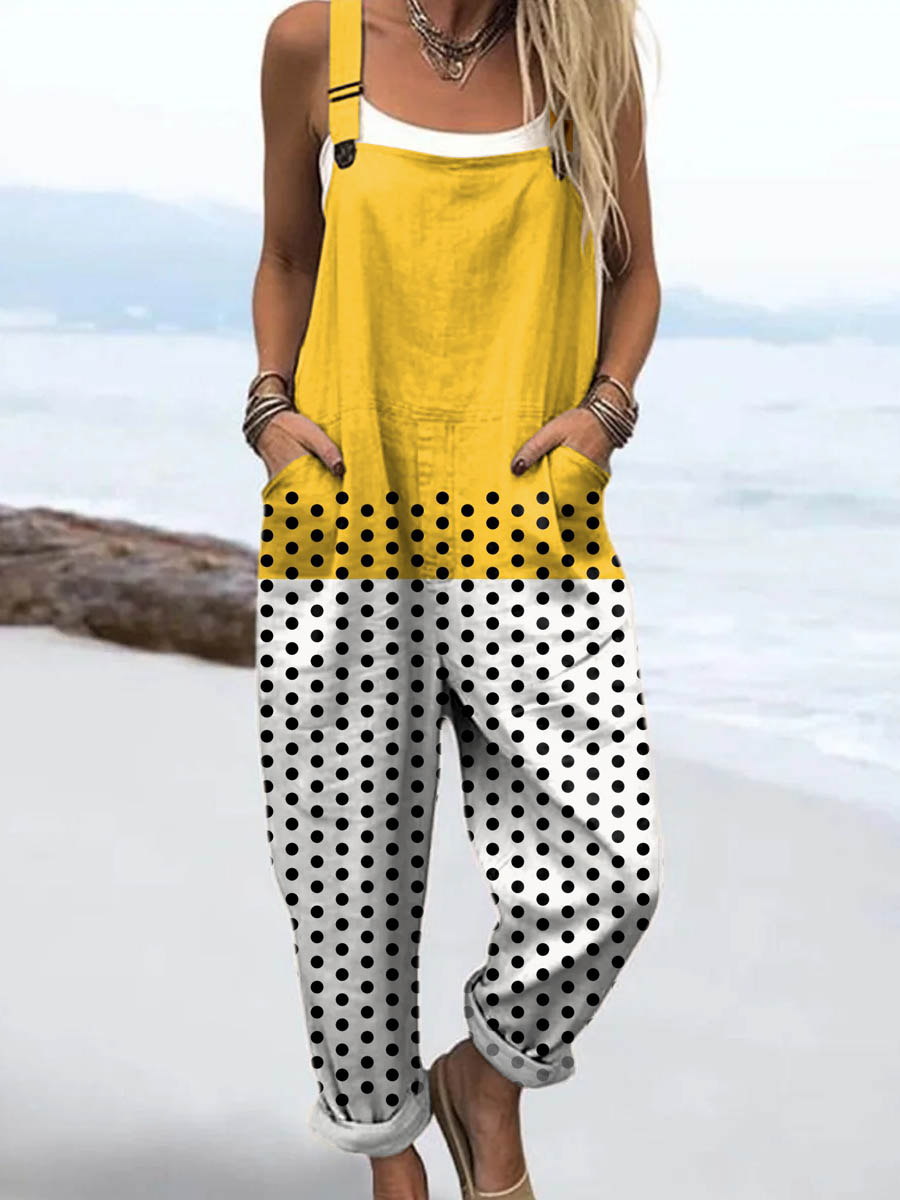 Women's Abstract Dot Pattern Art Print Casual 100% Cotton Wide Leg Jumpsuit