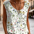 Women's Floral Pattern Art Print Casual Sleeveless Cotton Shirt