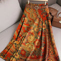 Women's Beautiful Vintage Ethnic Floral Geometric Art Print Cotton Skirt