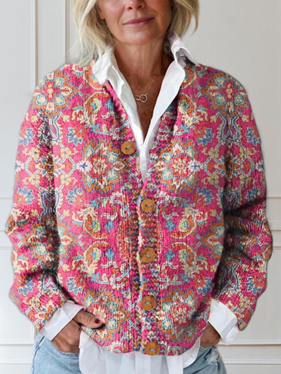 womens-vintage-floral-art-print-buttoned-cardigan-sweater-ds19