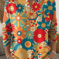 Women's Floral Pattern Art Print Buttoned Cardigan Sweater
