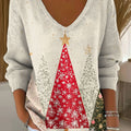 Women's Christmas Tree Pattern Print Casual Pullover Sweater