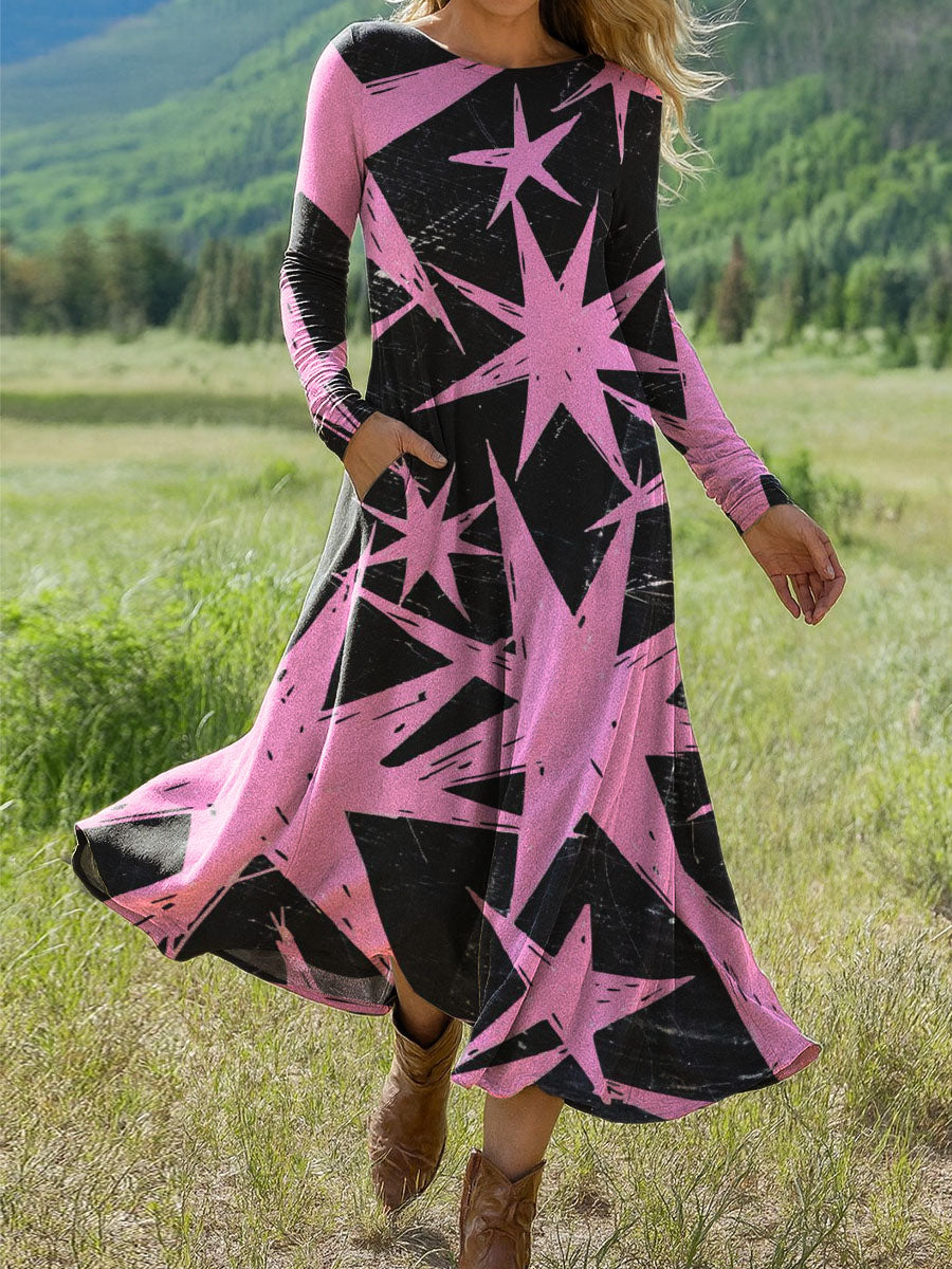 Women's Polygon Art Print Long-sleeved Dress