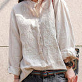Women's Vintage Flower Art Print Casual Cotton And Linen Shirt