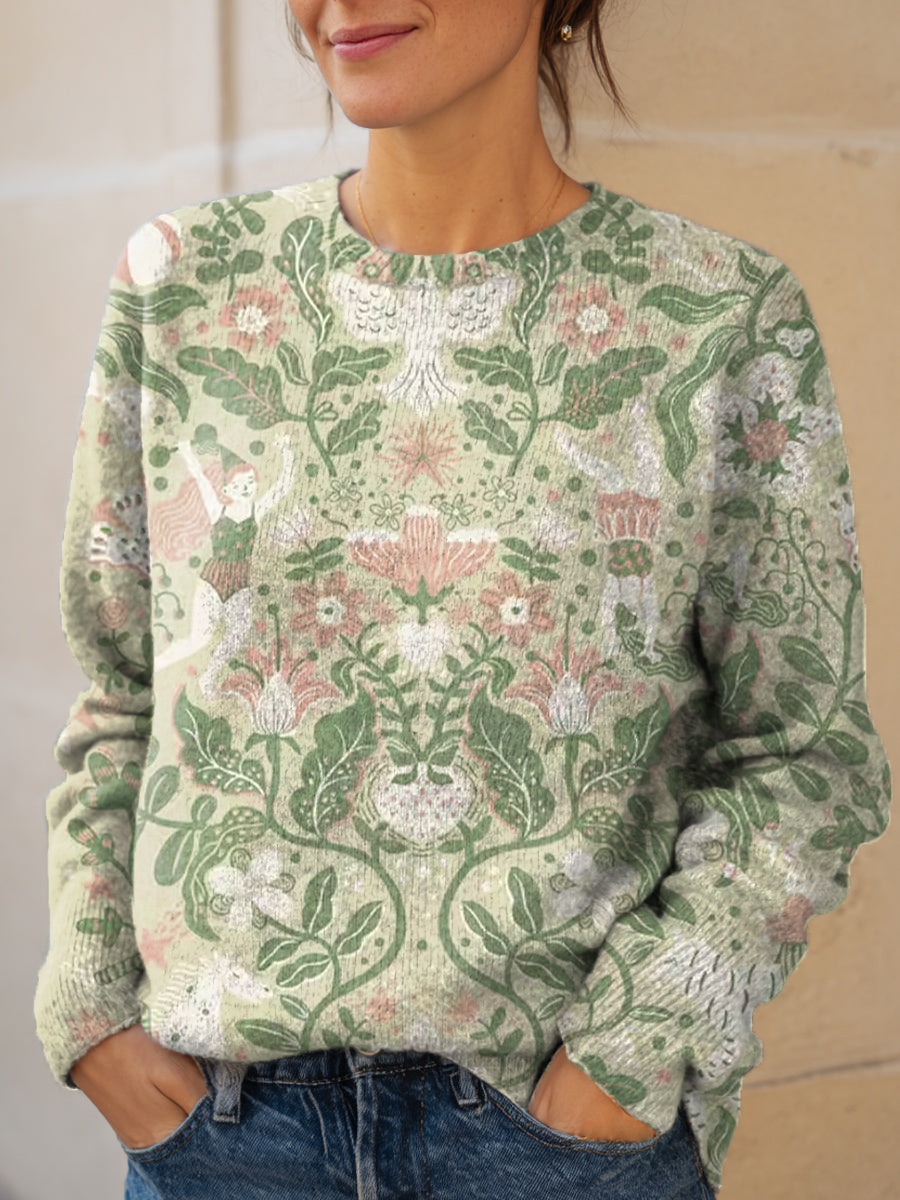womens-creative-floral-characters-vintage-artistic-floral-print-knit-pullover-sweater
