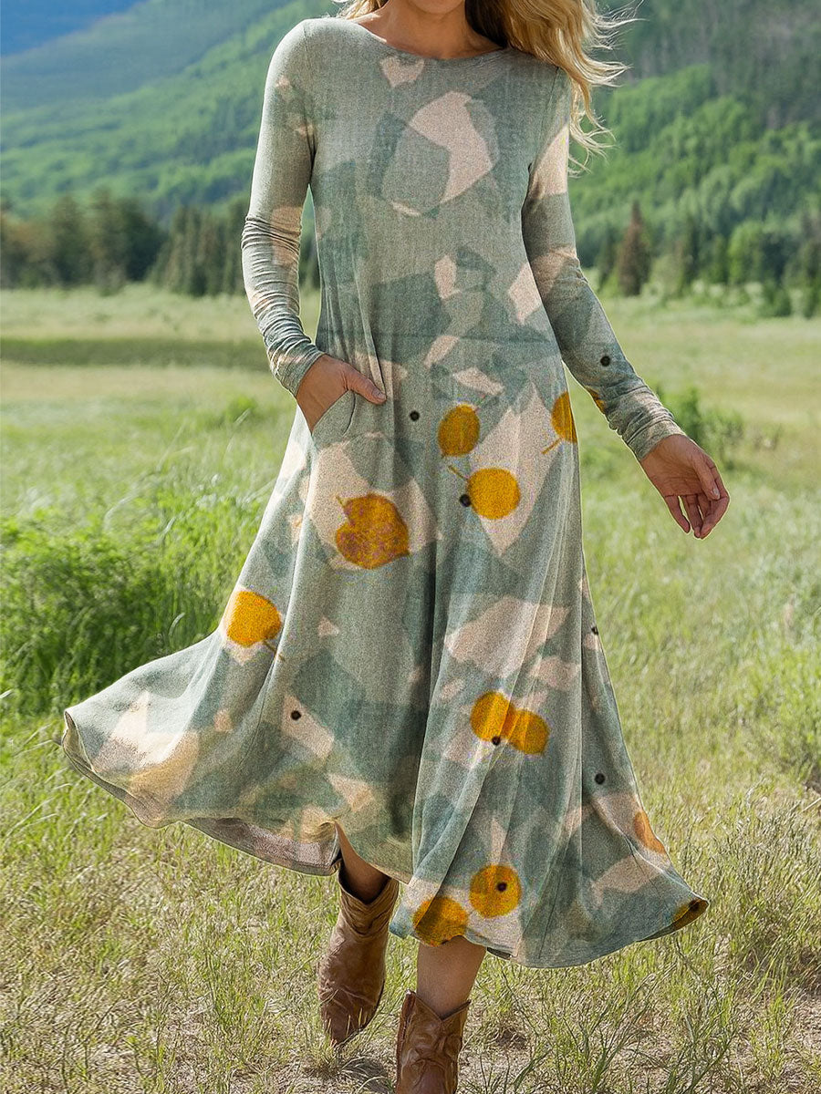 Women's Flowers Floral Art Print Long-sleeved Dress