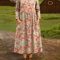 Women's Vintage Floral Art Print Cotton Lapel Shirt Dress