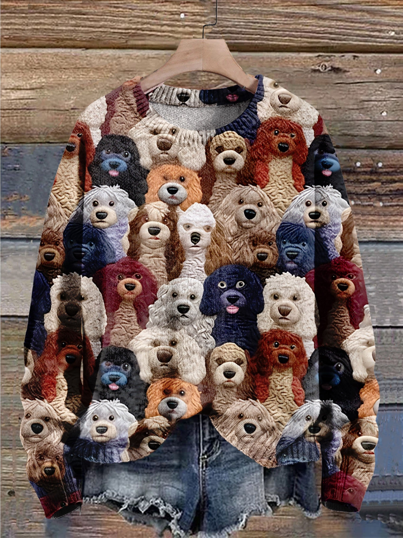 Christmas Gift Funny Dog Art Print Knit Pullover Sweater