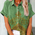 Women's Vintage Floral Pattern Art Print Casual Cotton Shirt