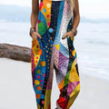 Women's Abstract Pattern Art Print Casual 100% Cotton Wide Leg Jumpsuit