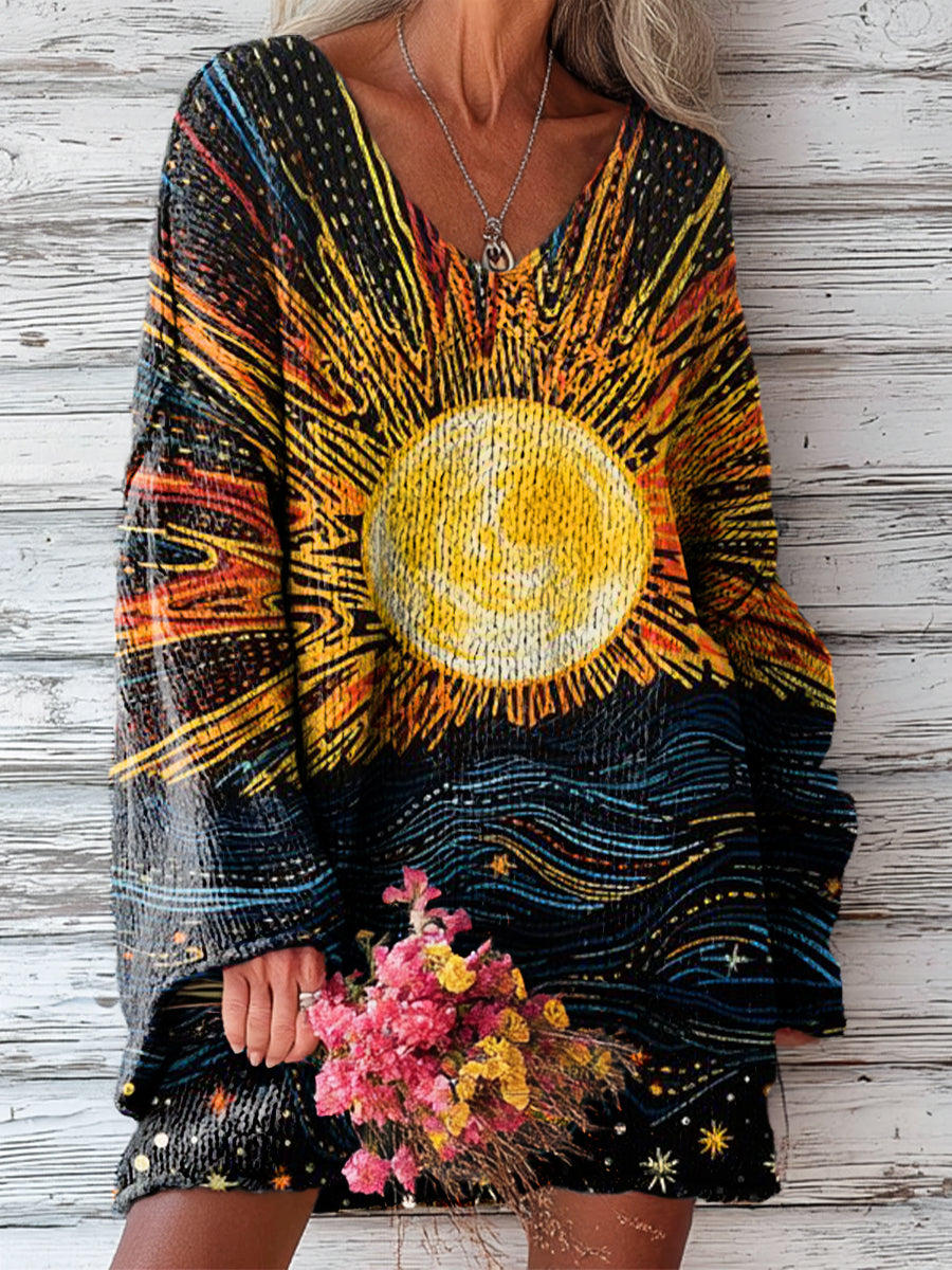womens-beautiful-abstract-sun-rising-painting-art-print-casual-pullover-sweater