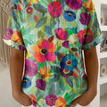 Women's Vintage Flower Pattern Printed Cotton Linen Top
