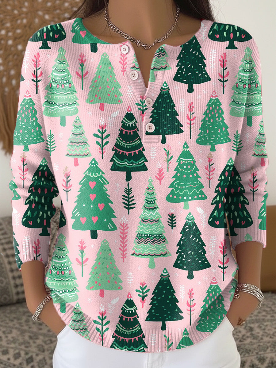 Merry Christmas! Beautiful Christmas Tree Painting Art Print Buttoned Cardigan Sweater