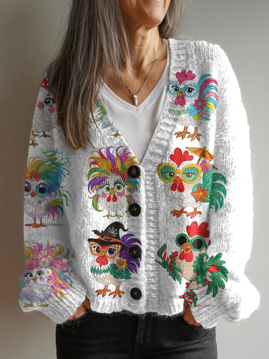 vintage-chicken-art-print-buttoned-v-neck-cardigan-sweater-rsh6