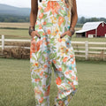 Women's Vintage Floral  Art Print Casual 100% Cotton Wide Leg Jumpsuit