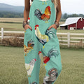 Women's Funny Chick Art  Print Casual 100% Cotton Wide Leg Jumpsuit
