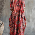 Robe en coton à imprimé floral vintage pour femme, avec poche et col en V. 