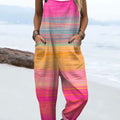 Women's  Vintage Gradient Art Print Casual 100% Cotton Wide Leg Jumpsuit