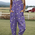 Women's  Bee Art Print Casual 100% Cotton Wide Leg Jumpsuit