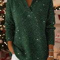 Christmas Party Polo Collar Shiny Loose Sweater Top