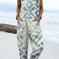 Women's  Vintage Abstract Geometric Art Print Casual 100% Cotton Wide Leg Jumpsuit