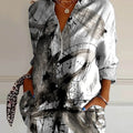 Women's Vintage Abstract Ink Pattern Art Print Casual Cotton Shirt